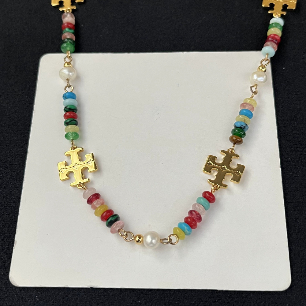 Tory Burch Natural Stone Freshwater Pearl Colored Glass Necklace